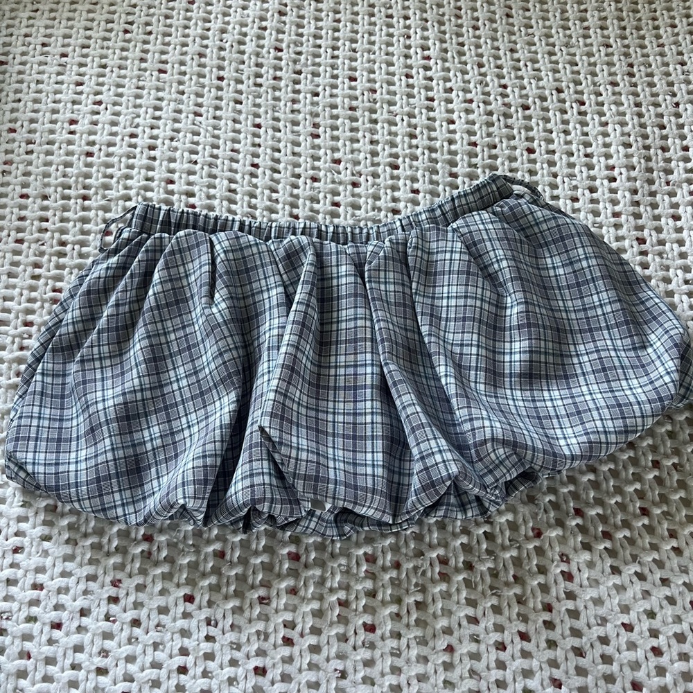 Edikted White and Purple Plaid Bubble Skirt
